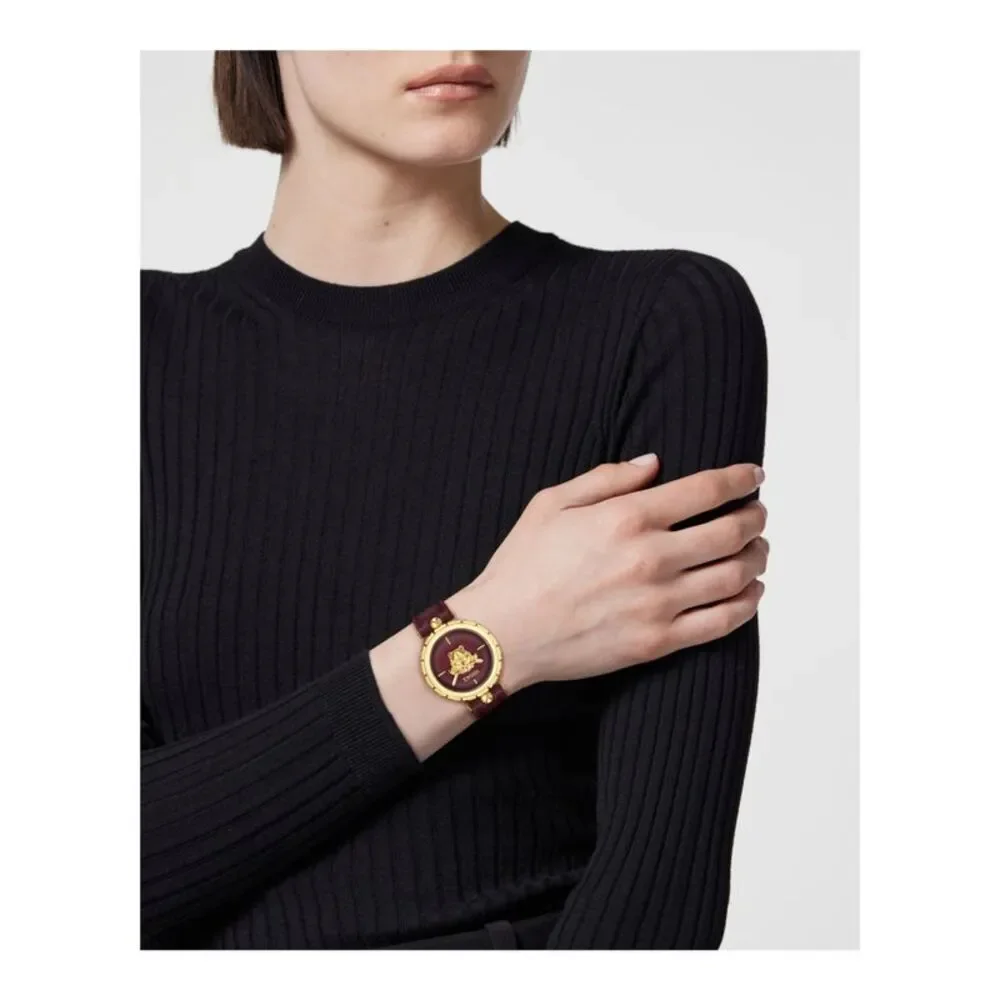 Versace Medusa Jewel Leather Watch Gold Womens